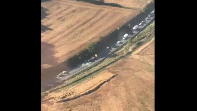 Imatge de l'accident de trànsit a l'N-II, a l'altura de Fornells de la Selva (Trànsit)